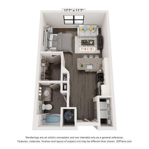 Floor plan for studio, 1 bath, 506 sqft